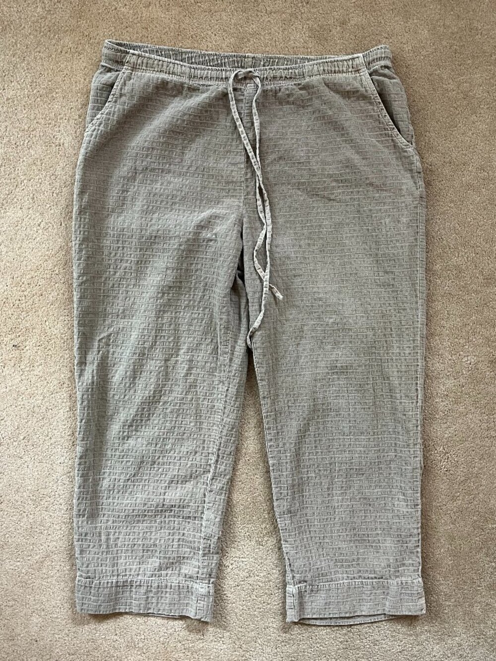 Focus Drawstring Tan Lightweight 100% Cotton Textured Capri Pants Size M Summer